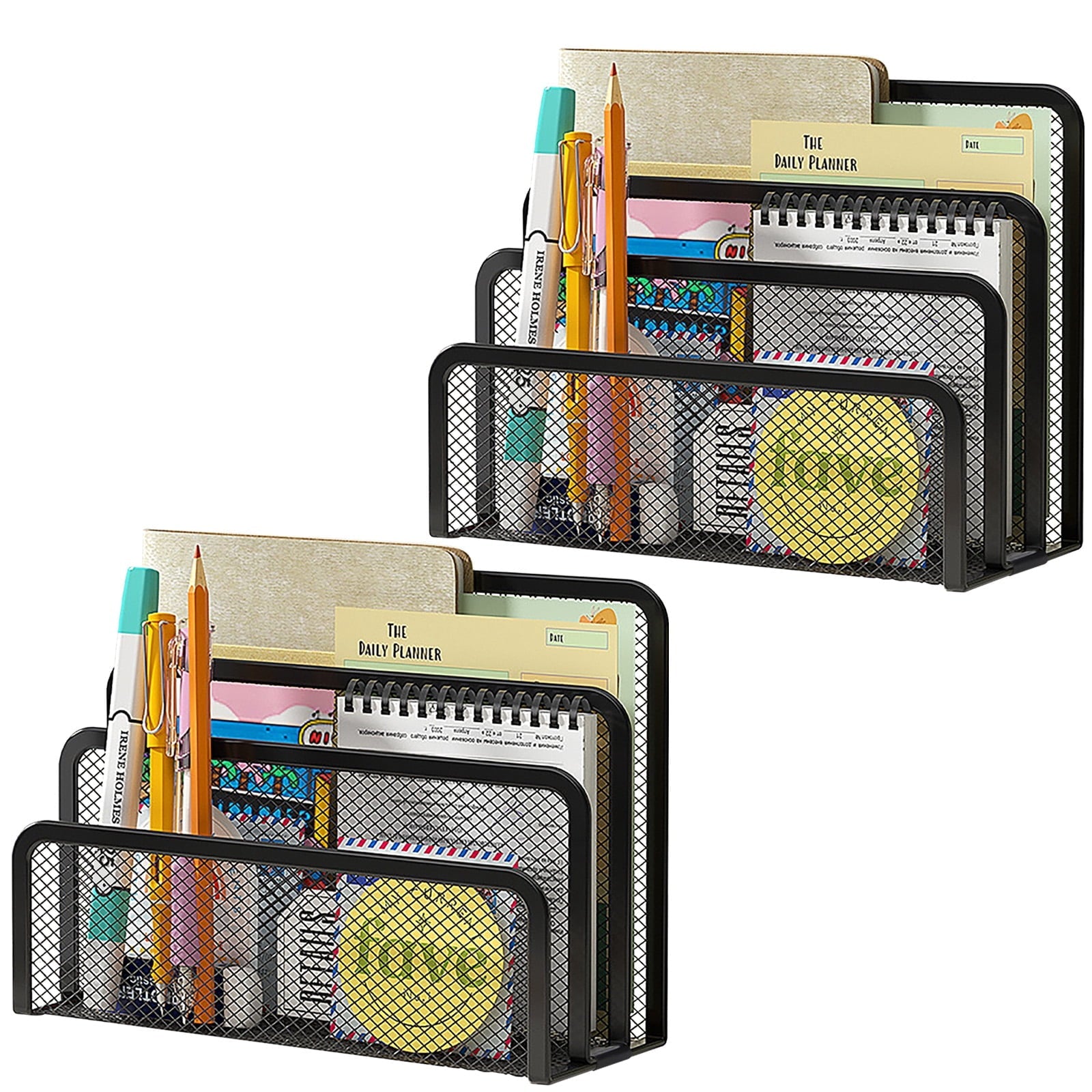 Metal Mesh Letter & File Holder / Mail Sorter. 2-Pack. Black