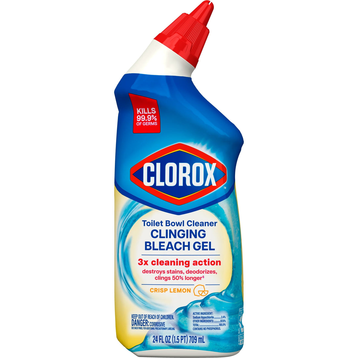 Clorox Toilet Bowl Cleaner Clinging Bleach Gel. Crisp Lemon. 24 fl oz