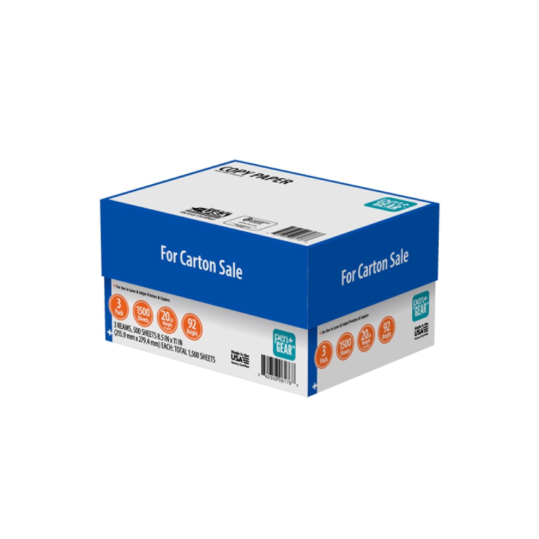 Pen+Gear Copy Paper. 8.5 x 11. 92 Bright. White. 20 lb.. 3 Ream Case (1.500 Sheets)