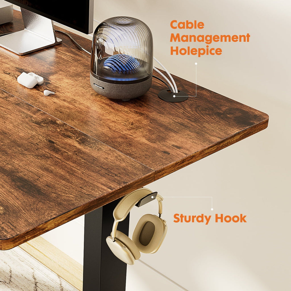 EDX Electric Adjustable Standing Desk - 63x24 Sit-to-Stand Office Desk with 2 Hooks & Wire Hole