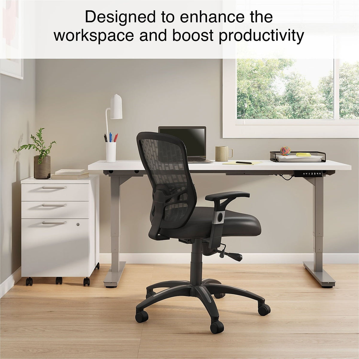 Staples Corvair Mesh Back Luxura Faux Leather Computer and Desk Chair Black 2/Pack 59455-CCVS