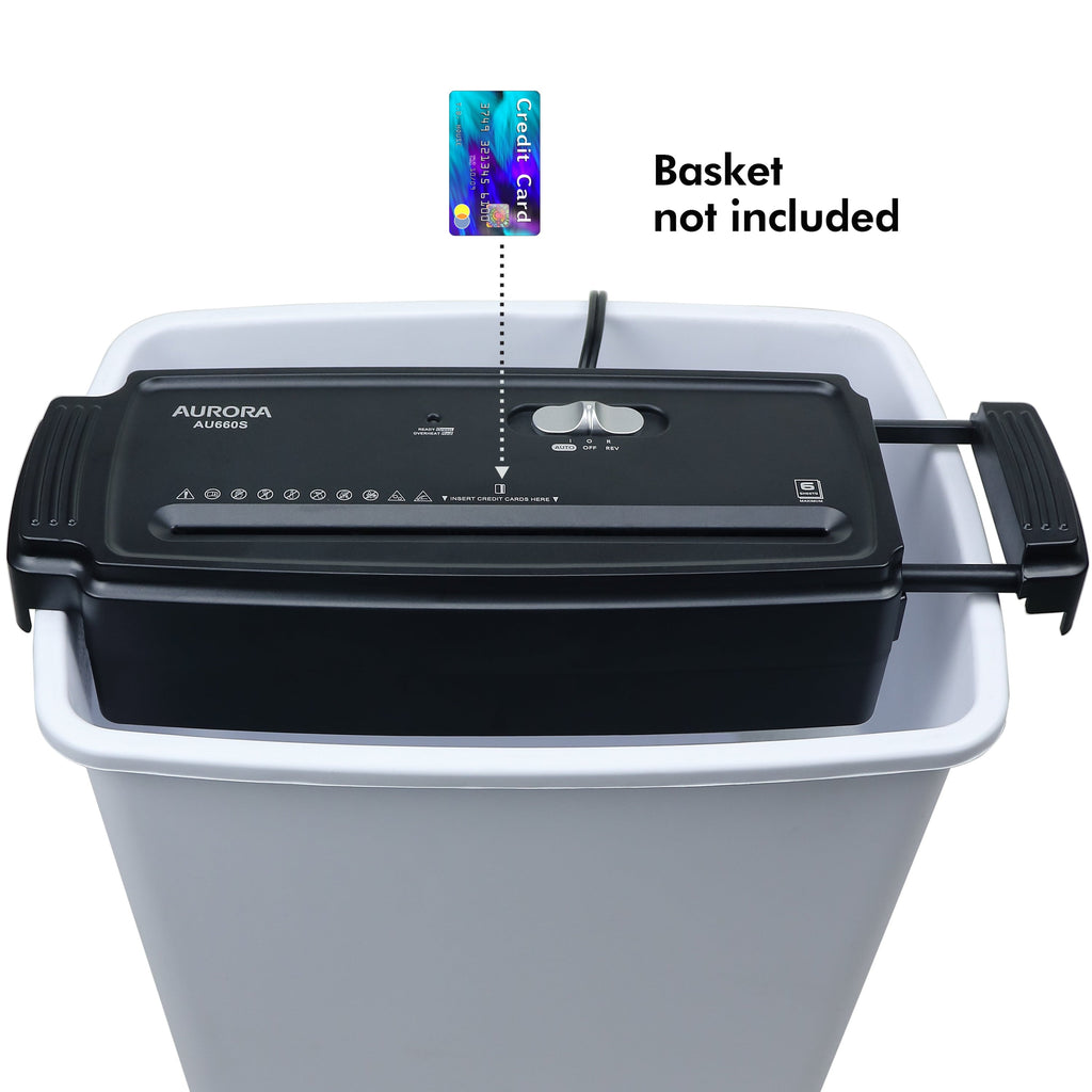 Aurora AU660S 6-Sheet Strip-Cut Paper & Credit Card Shredder. Portable with Extendable Arm (No Wastebasket)