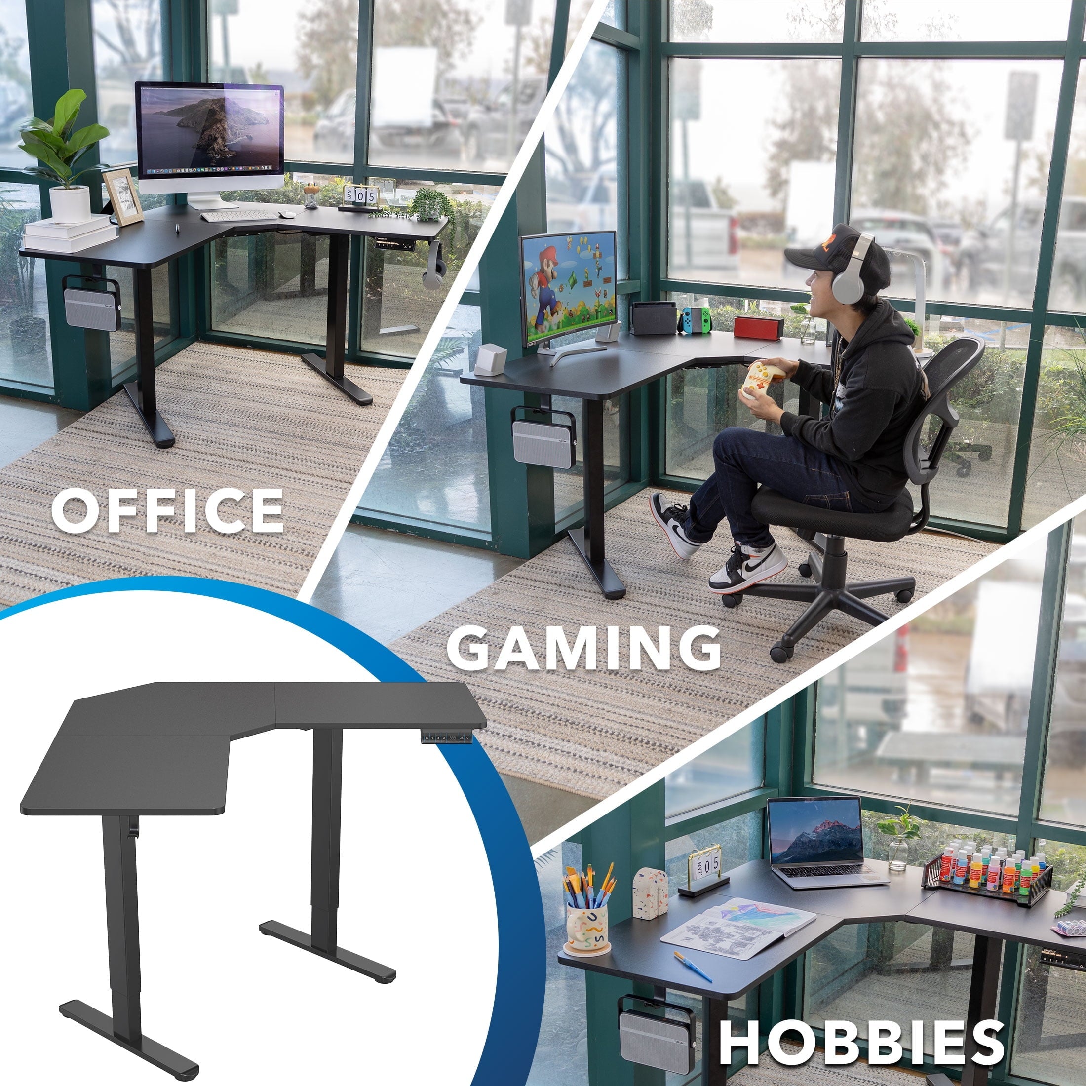 Mount-It! Eclectic Height Adjustable Corner Sit-Stand Desk. Ergonomic. New Design
