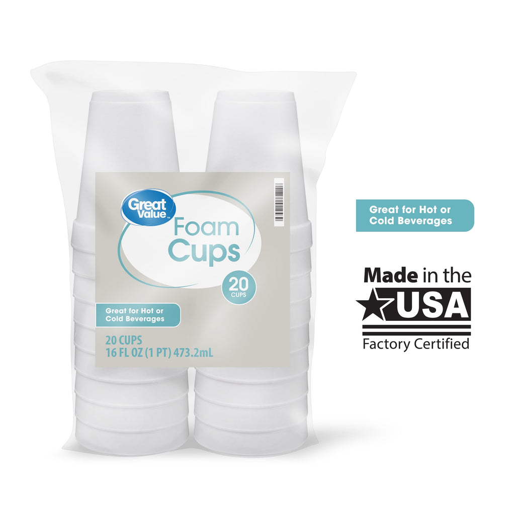 Great Value 16 oz Foam Cups. 20 count