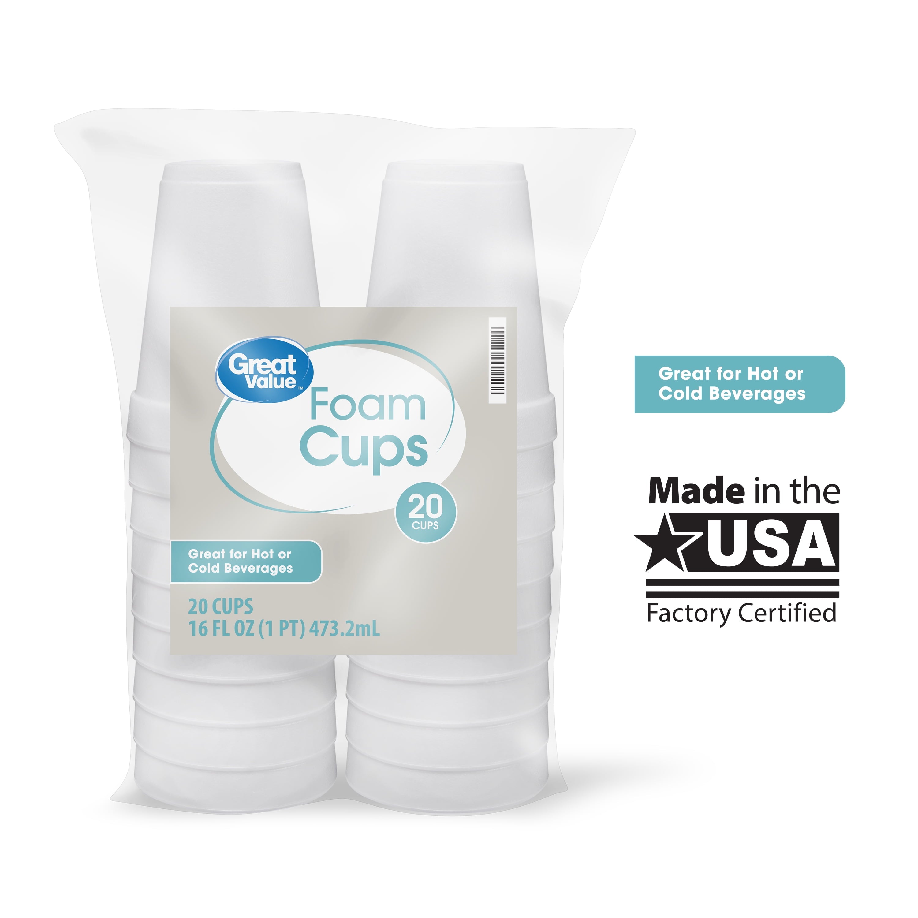 Great Value 16 oz Foam Cups. 20 count