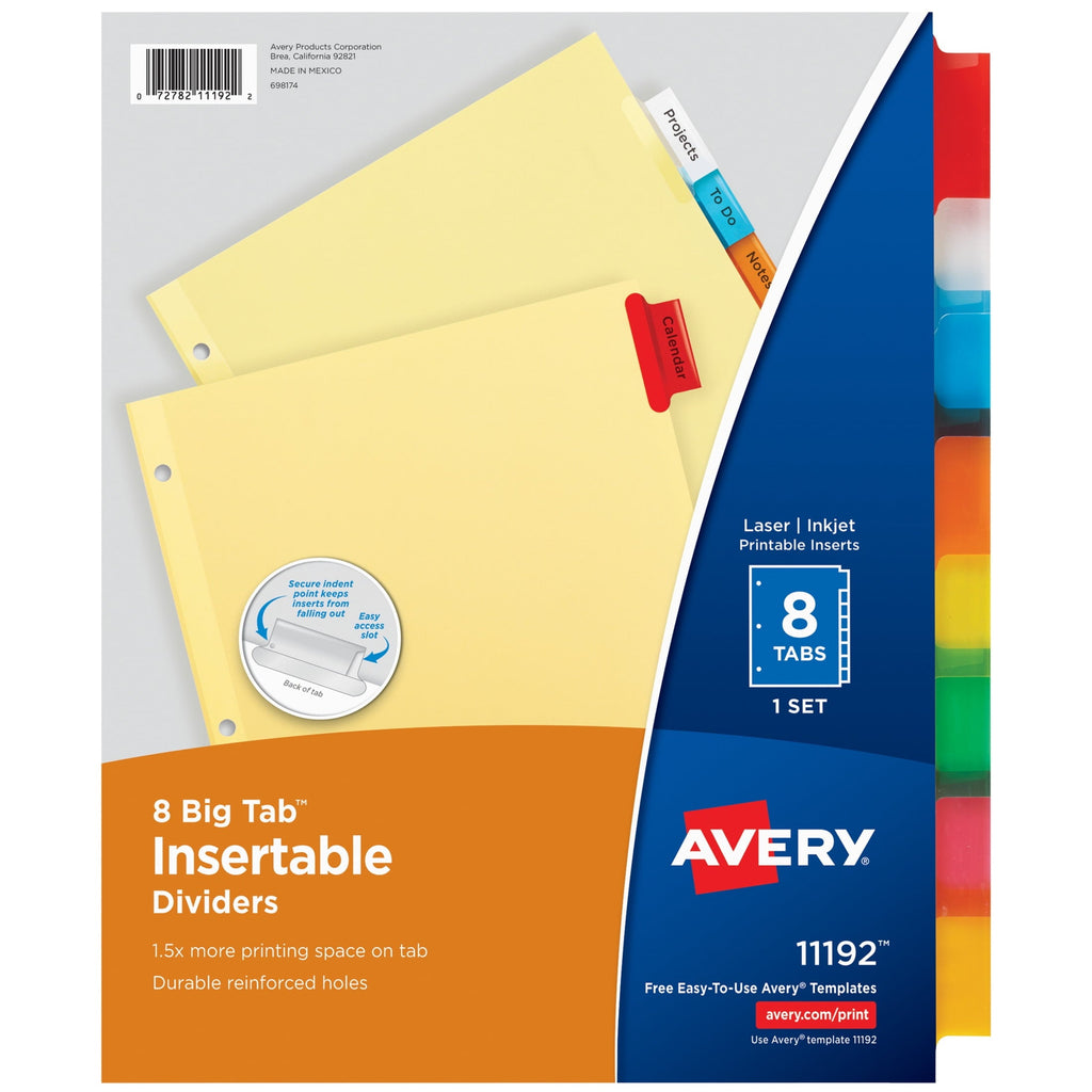 Avery Big Tab Insertable Dividers. 8-Tab. Multicolor. 2-Pack