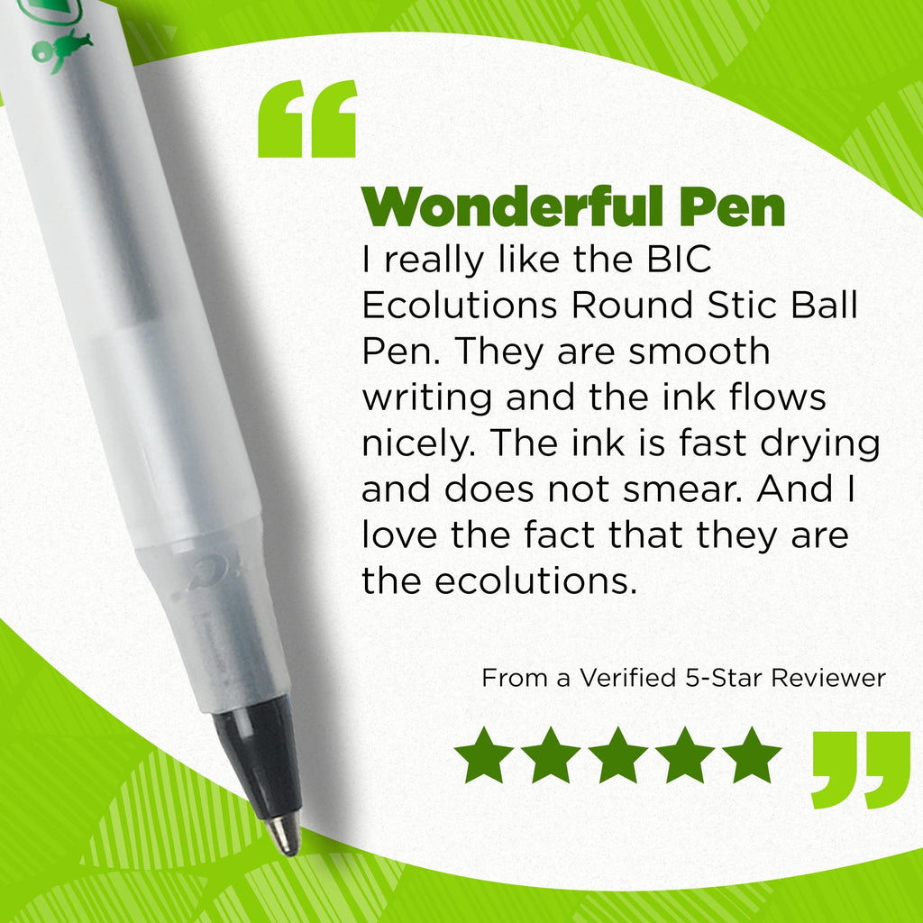 BIC Ecolutions Round Stic Ball Point Pen. Black. 1.0mm Medium Point. 50 Pack