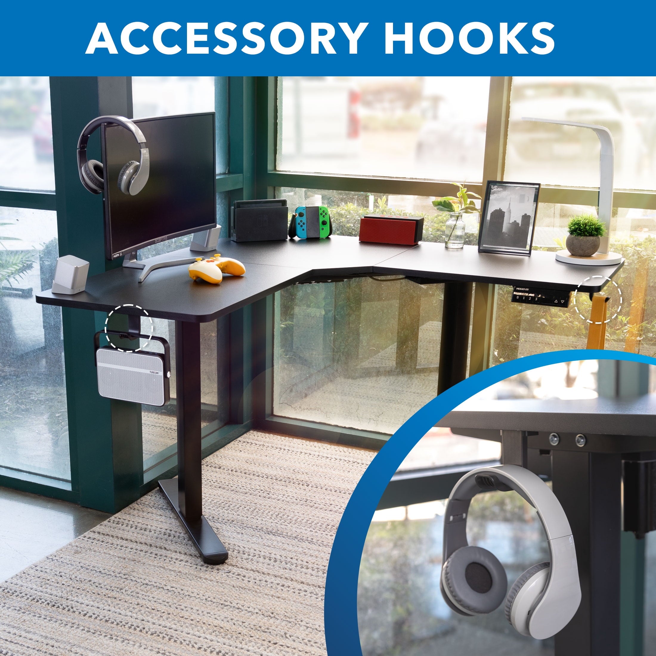 Mount-It! Eclectic Height Adjustable Corner Sit-Stand Desk. Ergonomic. New Design