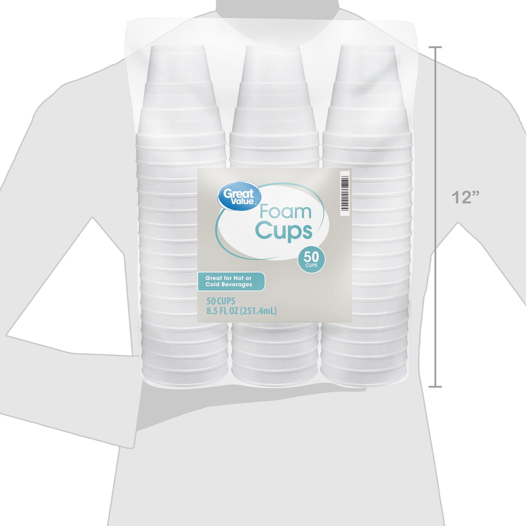 Great Value Disposable Foam Cups. 8 Ounce. 50 Count