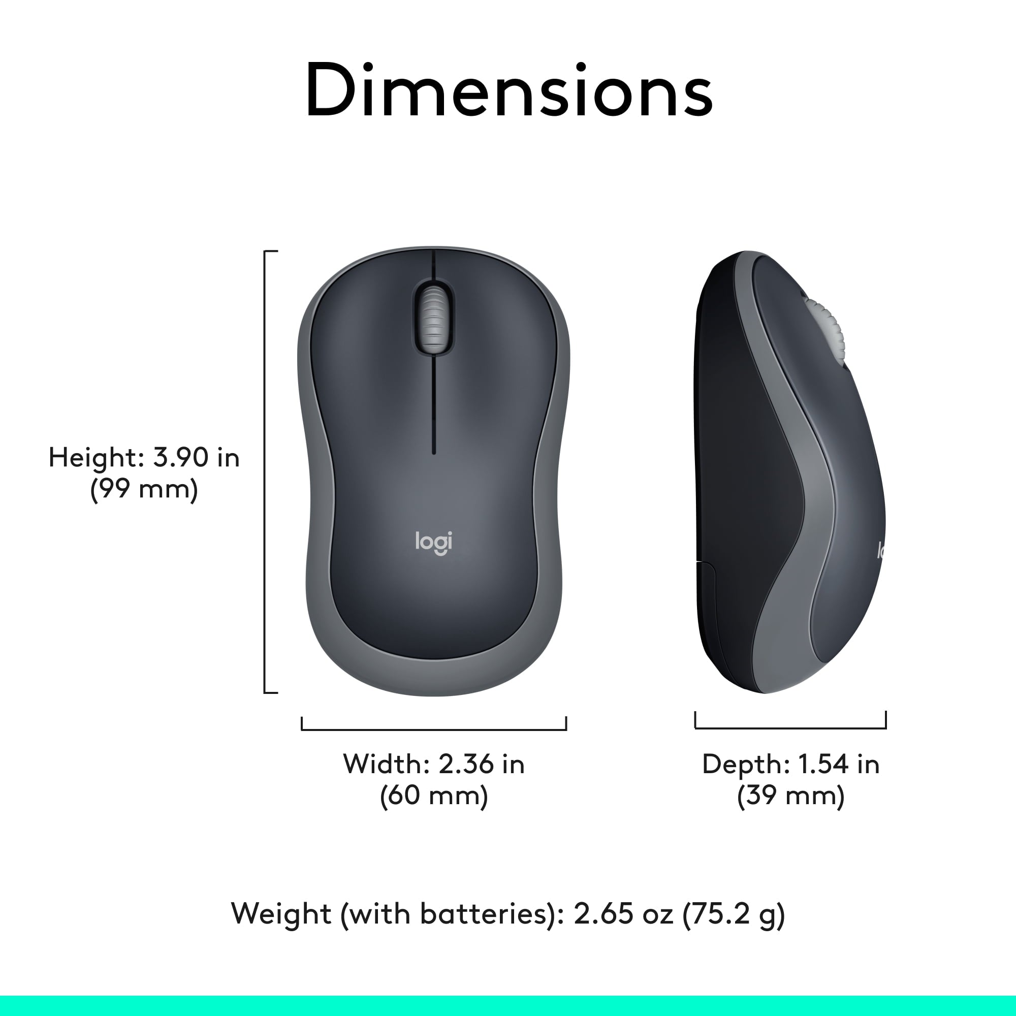 Logitech M185 Wireless Mouse. 2.4GHz USB Receiver. Gray