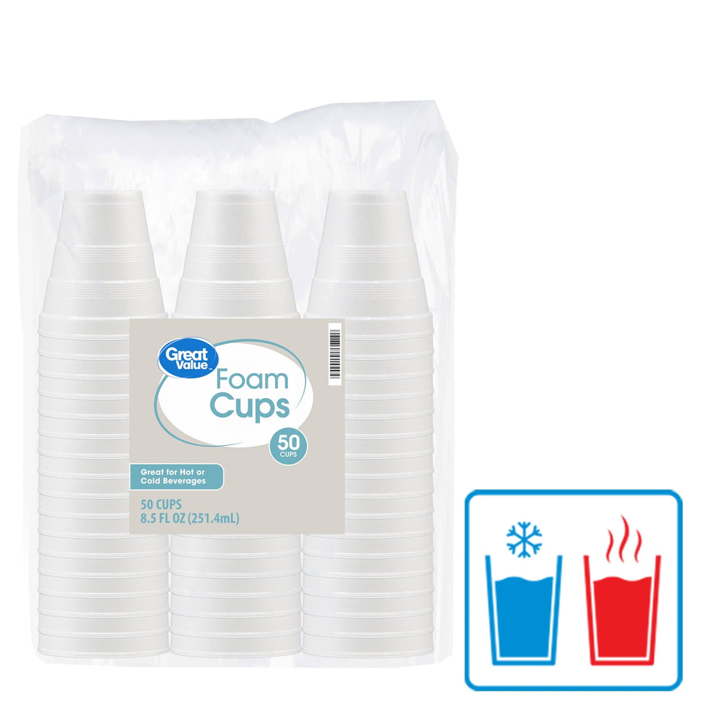Great Value Disposable Foam Cups. 8 Ounce. 50 Count