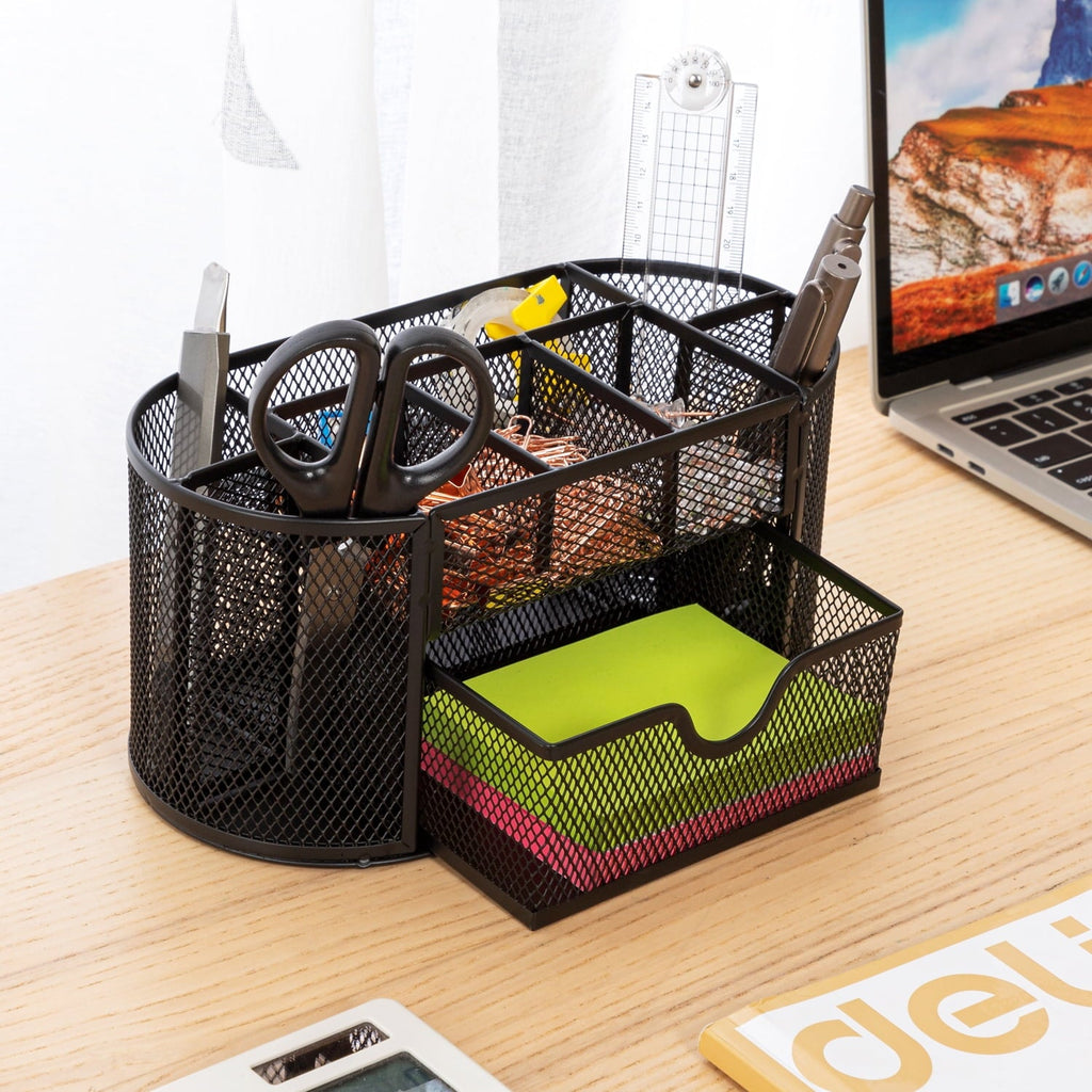 Deli Mesh Desk Organizer with Drawer. 8 Compartments. Black