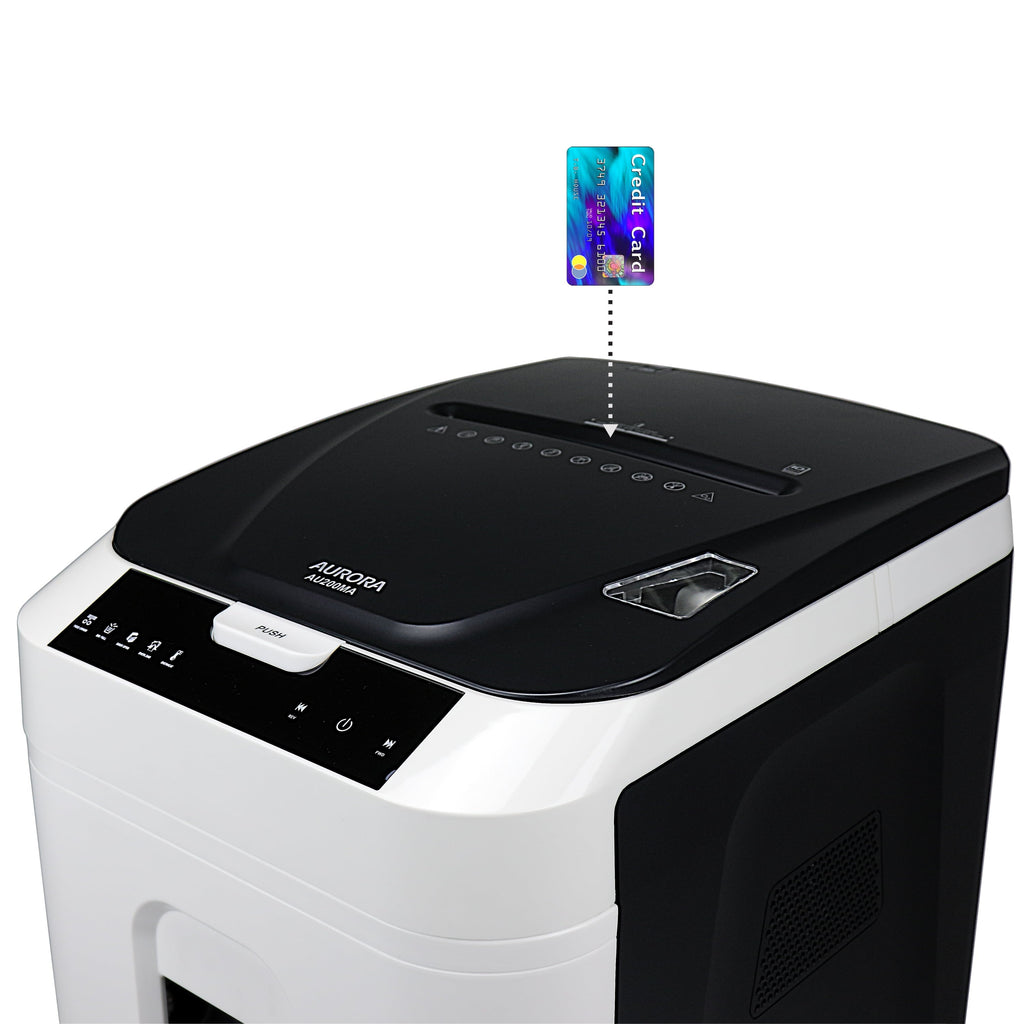 Aurora GB Commercial Grade 200-Sheet Auto-Feed Micro-Cut Paper Shredder with Pullout Basket