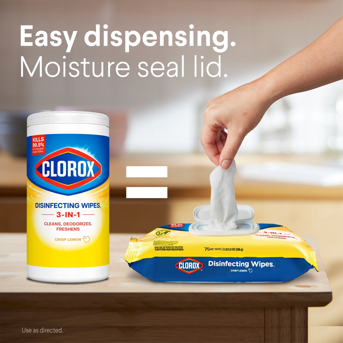 Clorox Disinfecting Cleaning Wipes Flex Pack. Bleach Free. Crisp Lemon. 75 Count