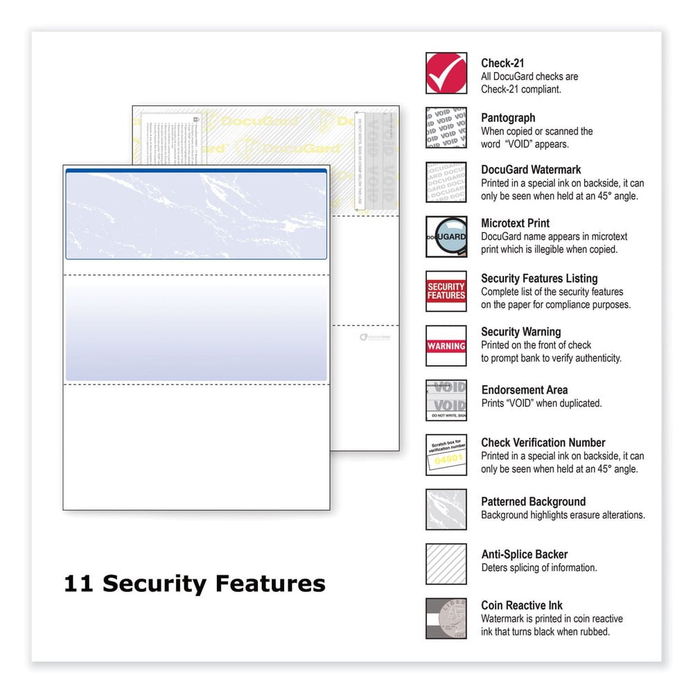 DocuGard Security Business Checks. 11 Features. 8.5 x 11. Blue Marble Top. 500/Ream