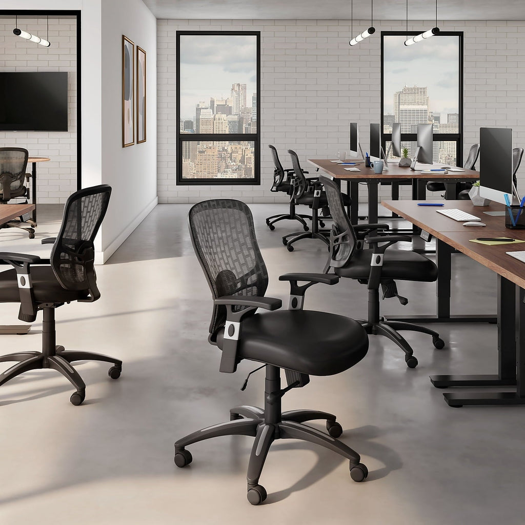 Staples Corvair Mesh Back Luxura Faux Leather Computer and Desk Chair Black 2/Pack 59455-CCVS