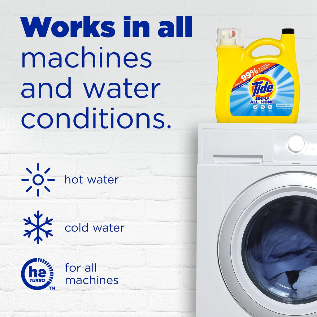 Tide Simply Laundry Detergent Liquid All-In-One. Refreshing Breeze Scent. 117 fl oz. 89 Loads