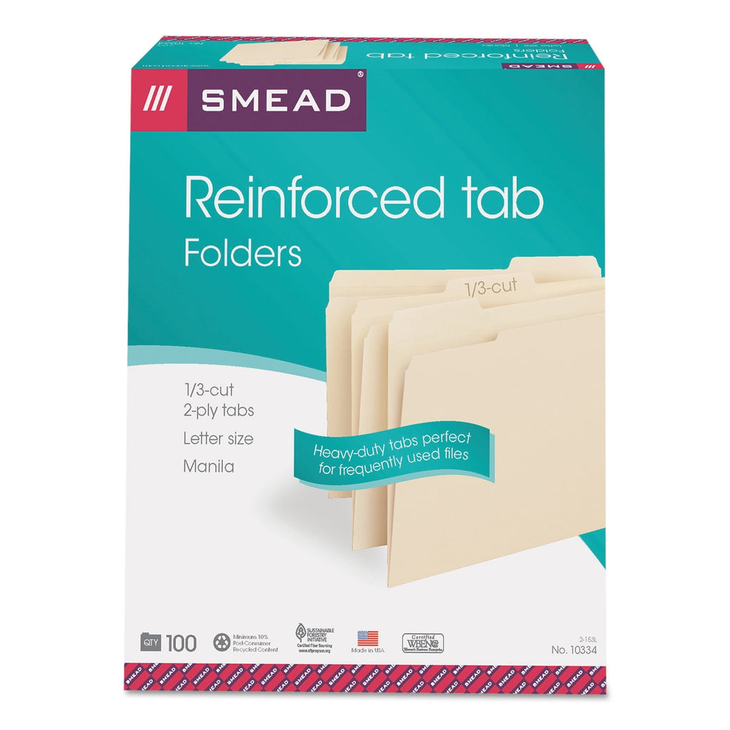 Smead Reinforced Tab Manila File Folders. 1/3-Cut. Letter. 100-Box