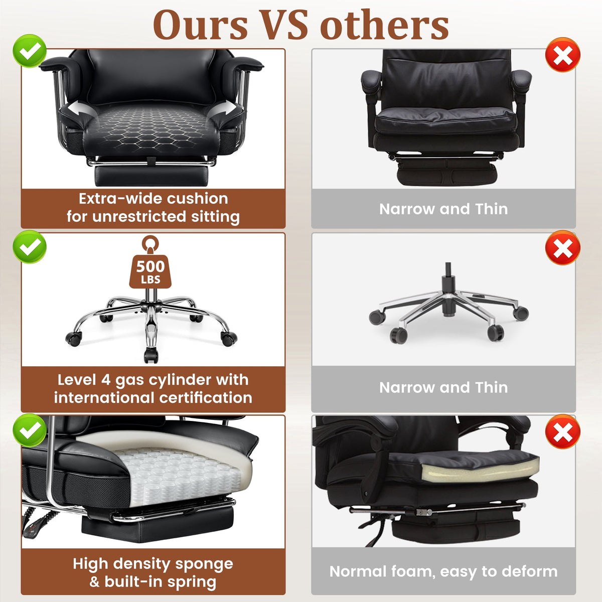 COOLHUT Big and Tall Office Chair 500LBS Wide Seat Ergonomic Computer Desk Chair. PU Leather Executive Office Chair with Footrest. Adjustable Task Chair Lumbar Back Support 8 Hour. Black