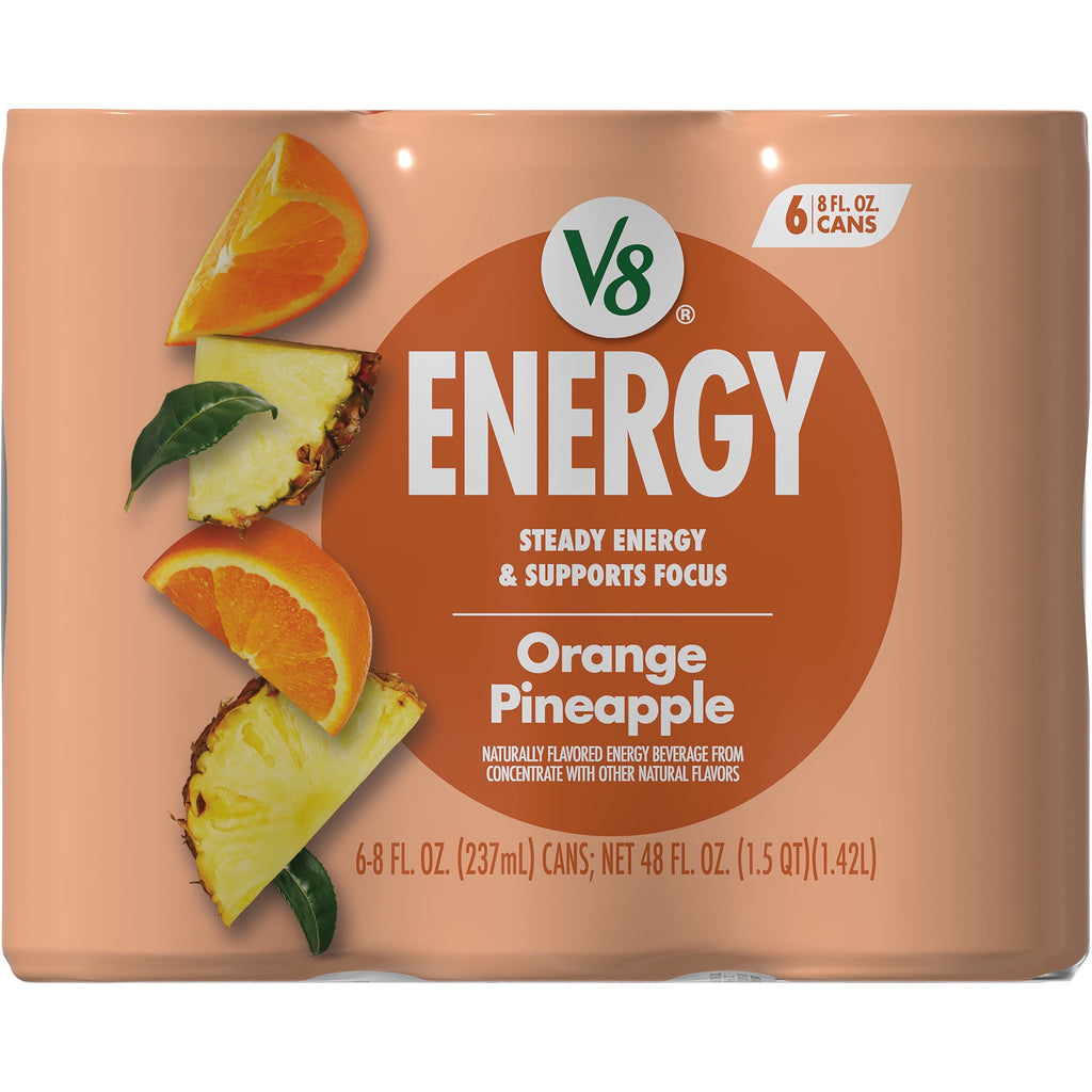 V8 +Energy Orange Pineapple Energy Drink. 8 fl oz Can. 6 Pack