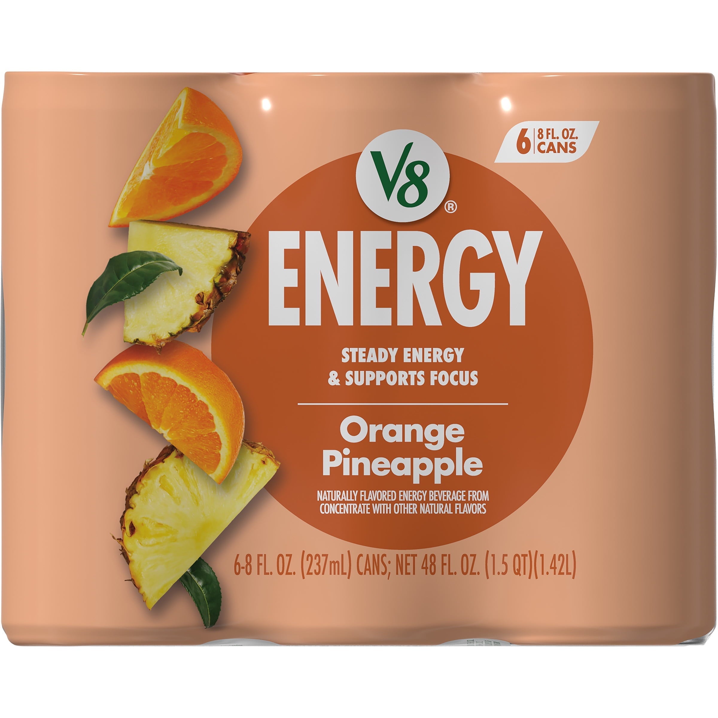V8 +Energy Orange Pineapple Energy Drink. 8 fl oz Can. 6 Pack