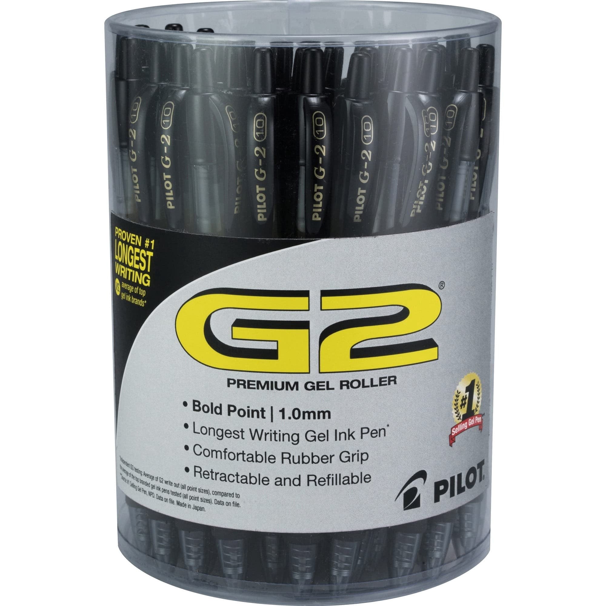 Pilot G2 Retractable Gel Pens. Pack Of 36. Bold Point. 1.0 mm. Clear Barrel. Black Ink