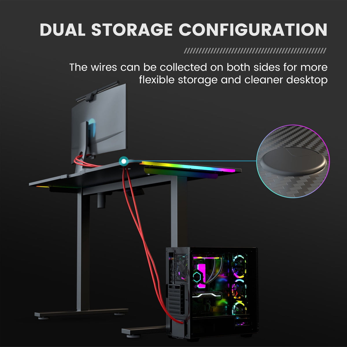 GTRACING Adjustable Height RGB Electric Sit or Stand Computer Desk with LED Lights. Black
