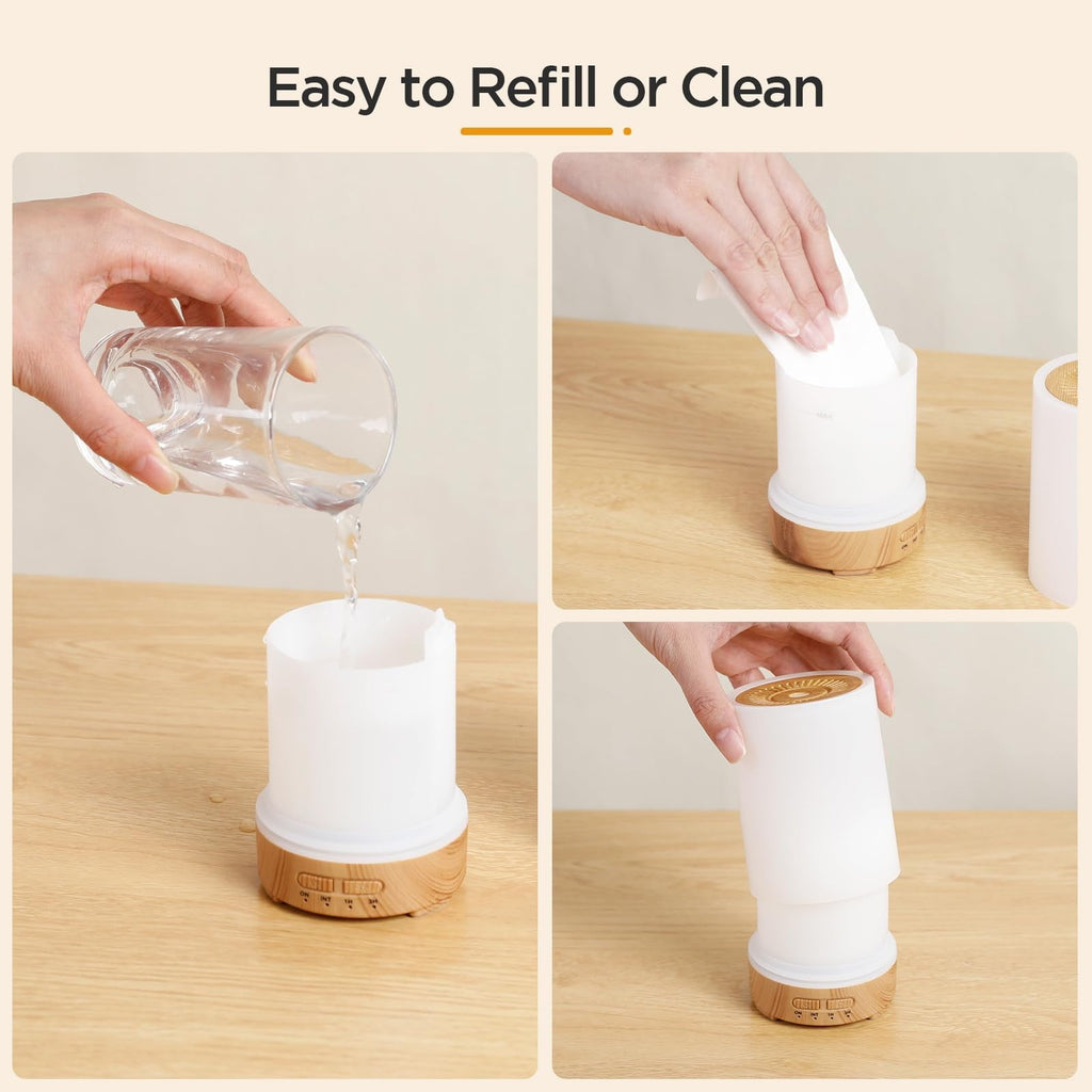 Essential Oil Diffuser. 7-Color LED Night Light. Auto-Off Timer. Portable Cool Mist Humidifier