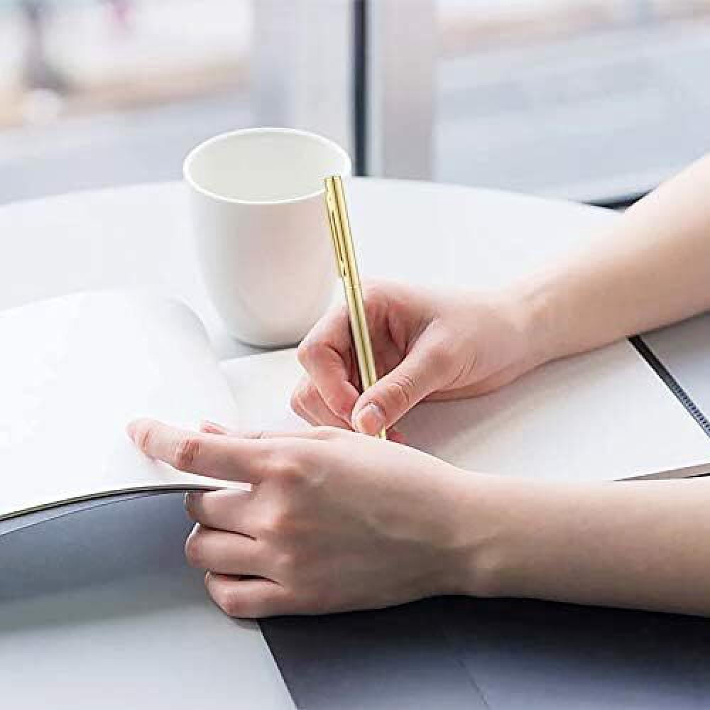 Gold Slim Metallic Ballpoint Pens. Black Ink. 1mm Medium Point (12-Pack)