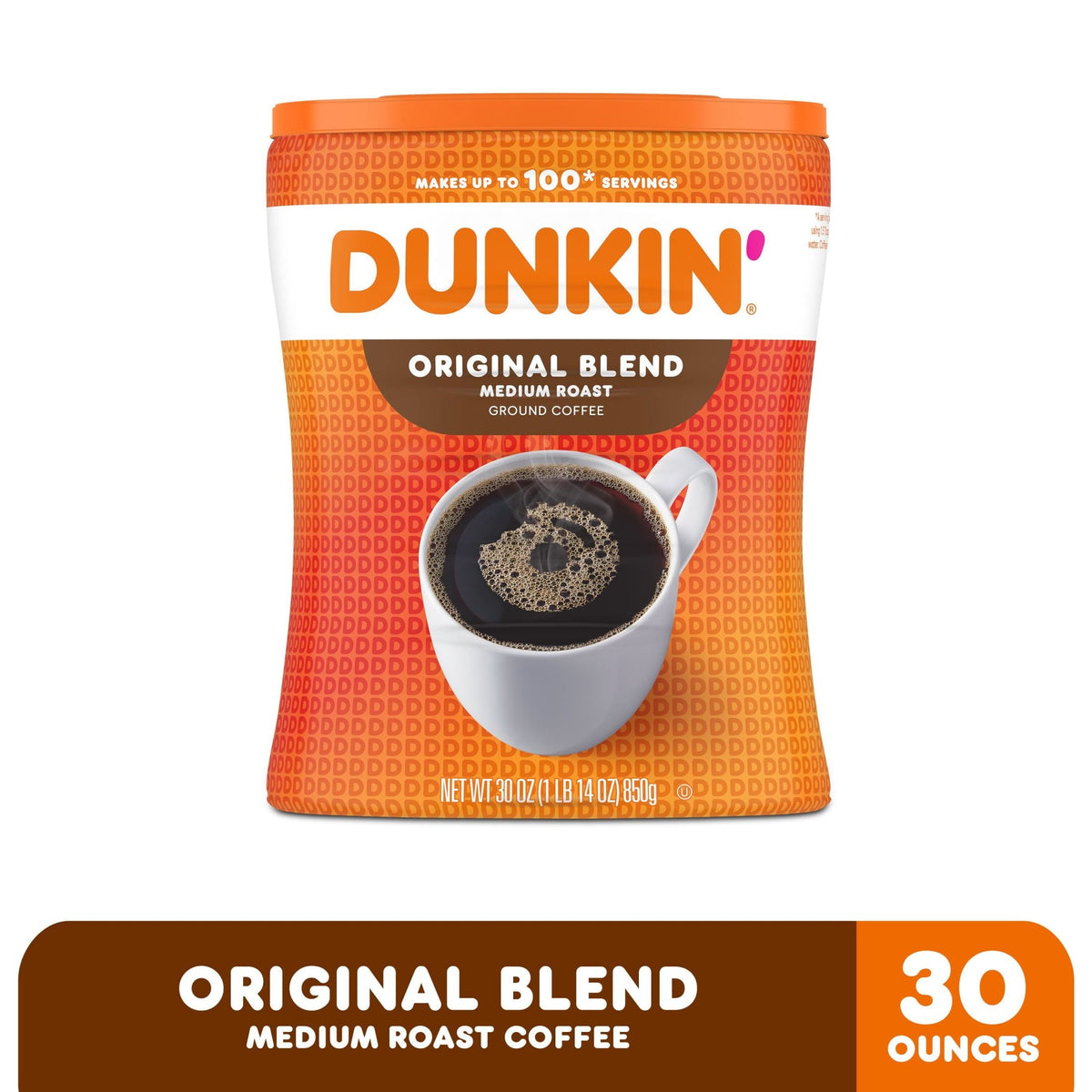 Dunkin' Original Blend Medium Roast Ground Coffee. 30 oz Canister