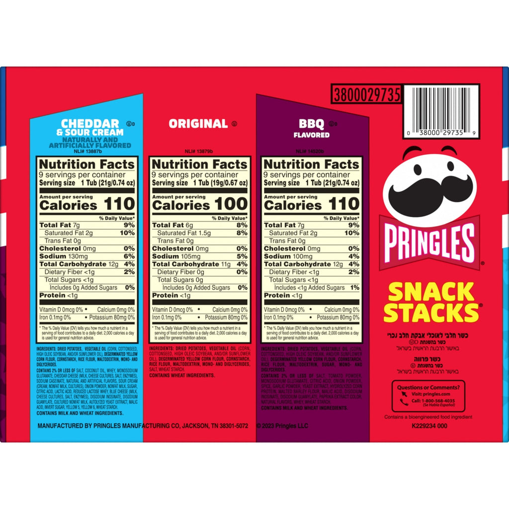 Pringles Snack Cups 6 Flavor Variety Pack Potato Crisps Chips. Lunch Snacks. 27 Count