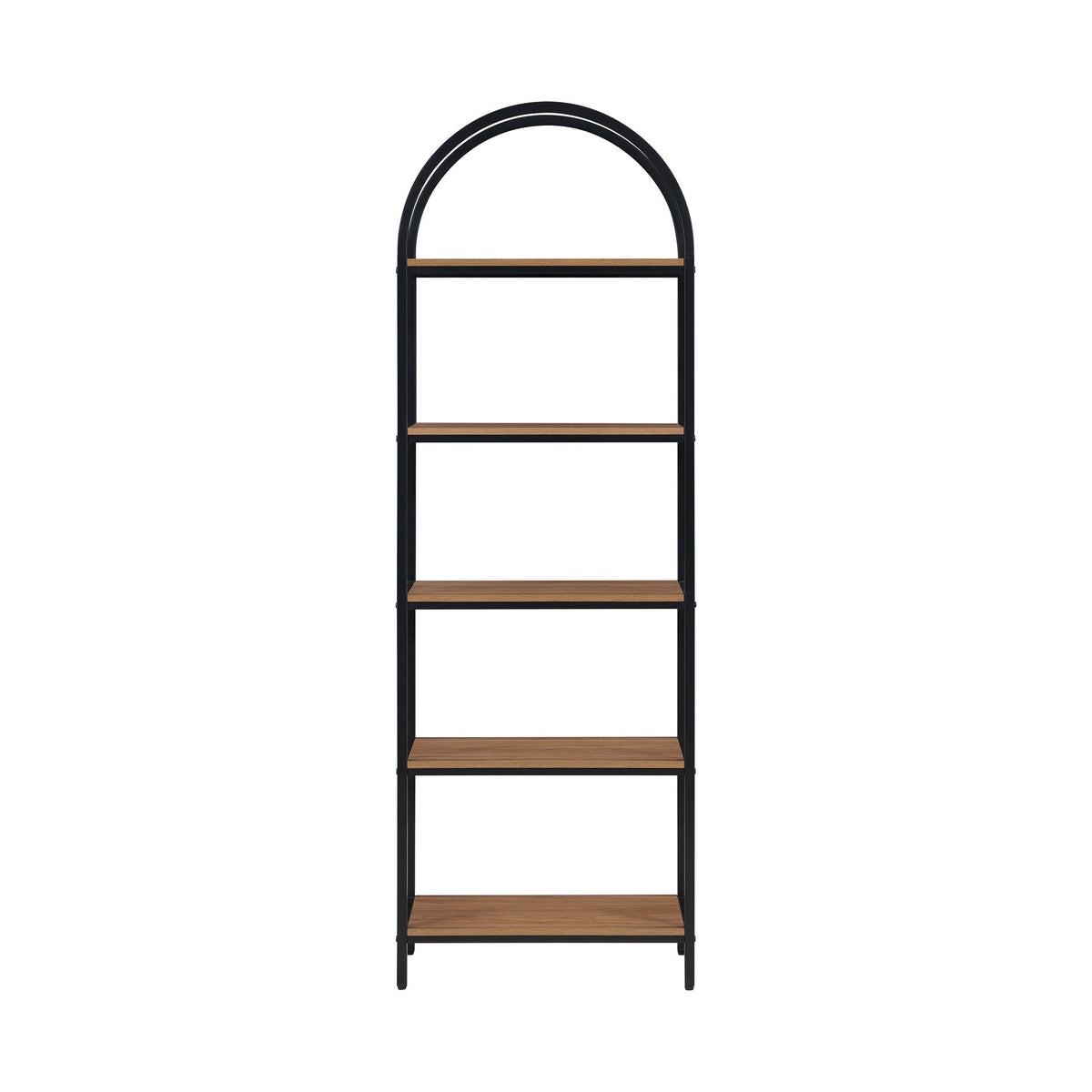 Mainstays 5-Shelf Metal and Wood Arch Open Bookcase. Warm Walnut