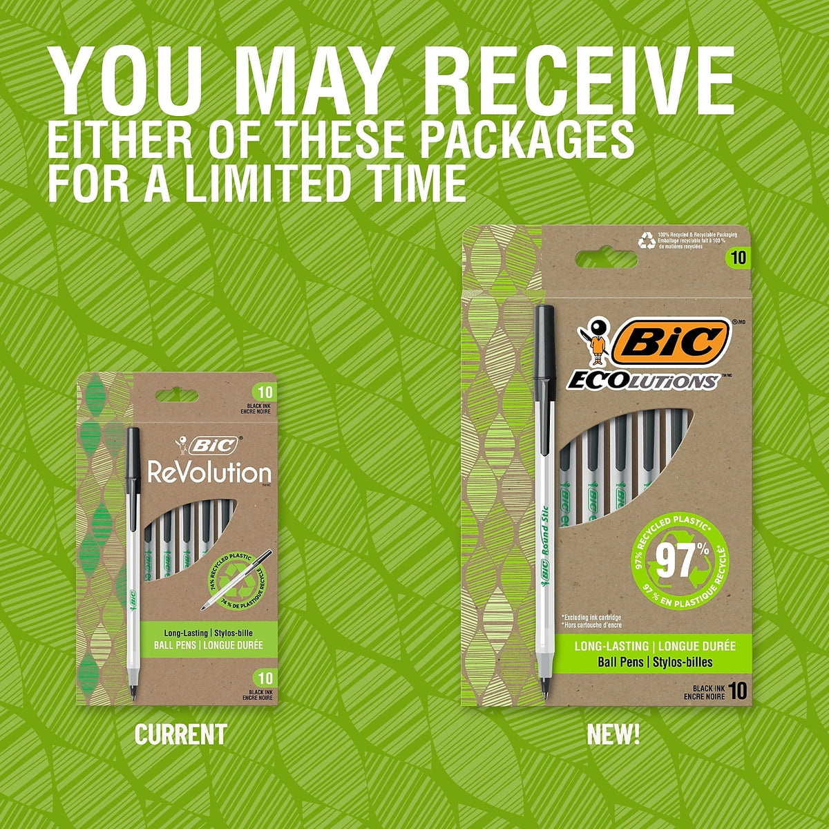 BIC ReVolution Round Stic Ballpoint Pens. Medium Point. Black