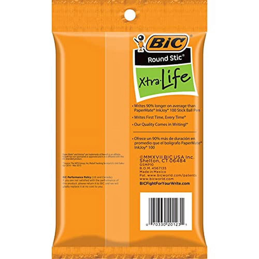BIC Round Stic Xtra Life Ballpoint Pen. Medium Point (1.0mm). Black. 10-Count