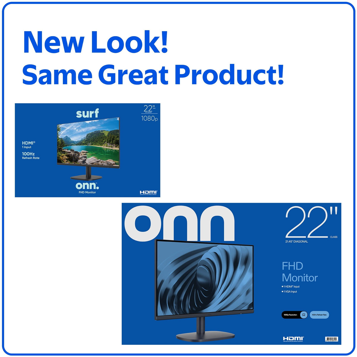 onn 22 FHD (1920 x 1080p) 100hz Office Monitor with 6 ft HDMI Cable. Black