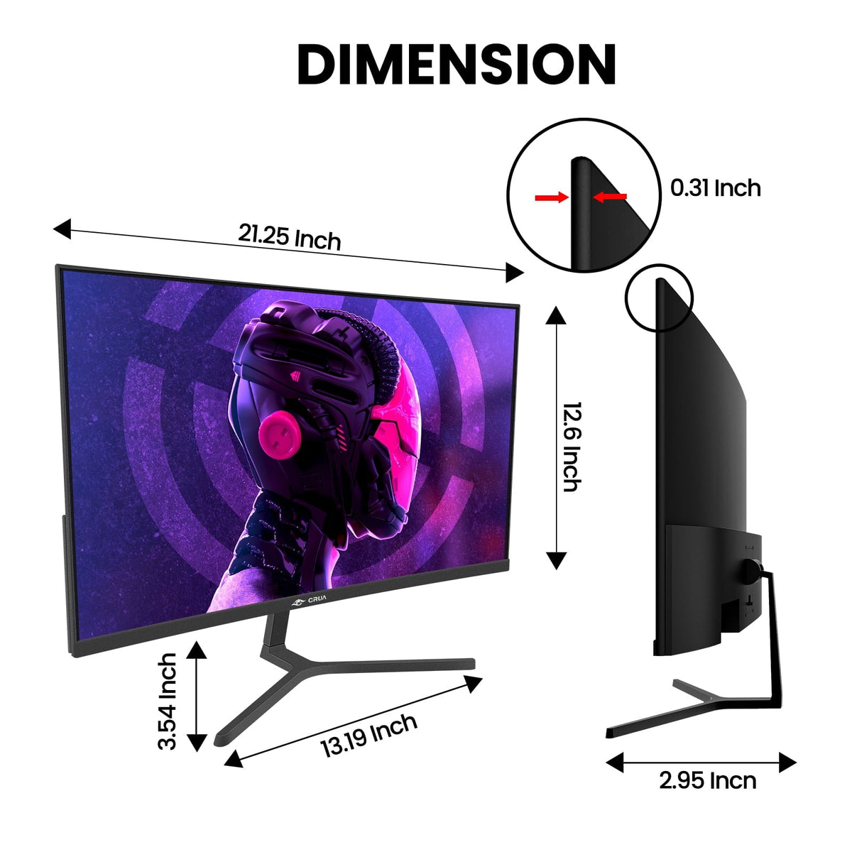 CRUA 24 165Hz/180Hz Curved Gaming Monitor.FHD 1080P Computer Monitor.FreeSync.120% SRGB.Low Motion Blur-Black