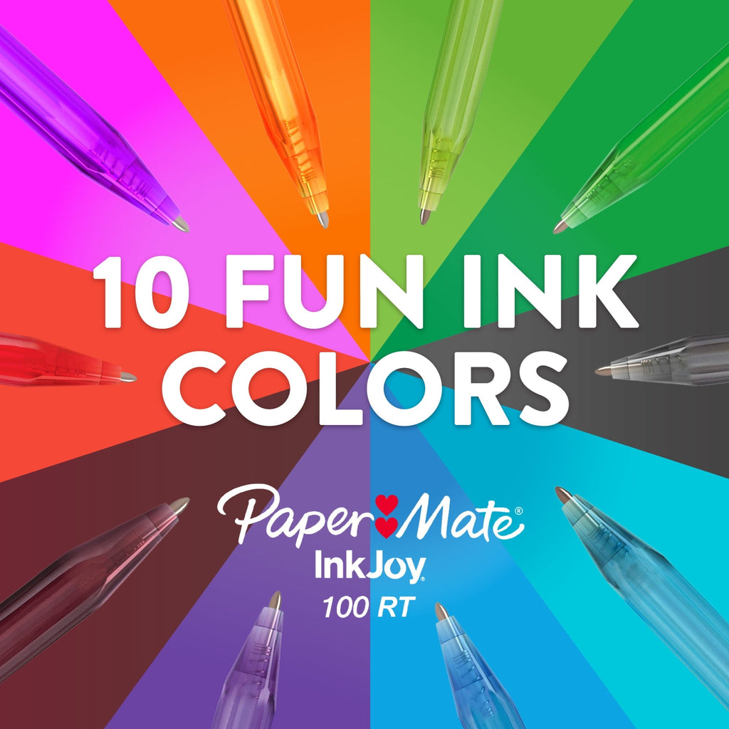 Paper Mate InkJoy 100 RT Ballpoint Pens. 1.0mm. Assorted Colors. 16-Pack
