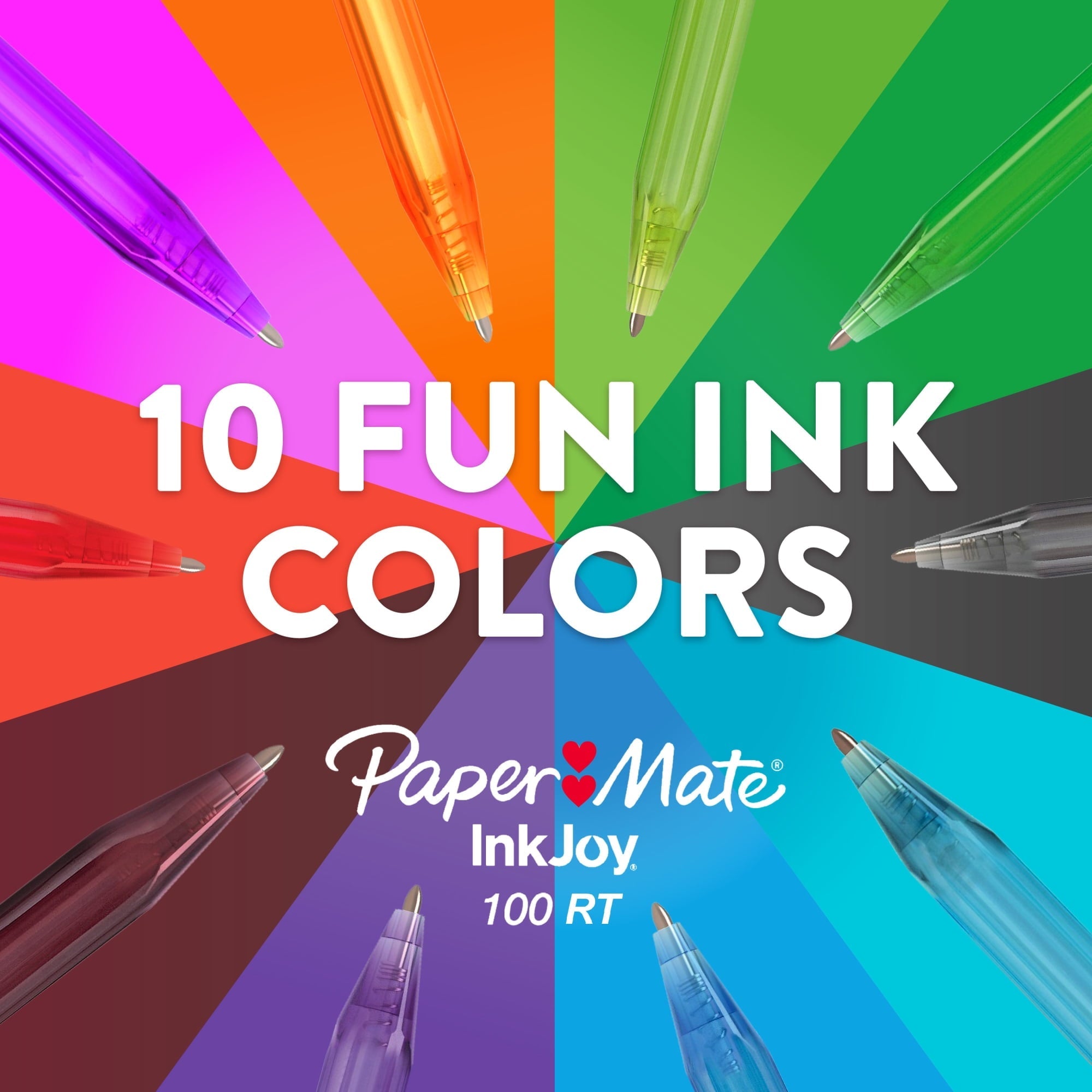 Paper Mate InkJoy 100 RT Ballpoint Pens. 1.0mm. Assorted Colors. 16-Pack