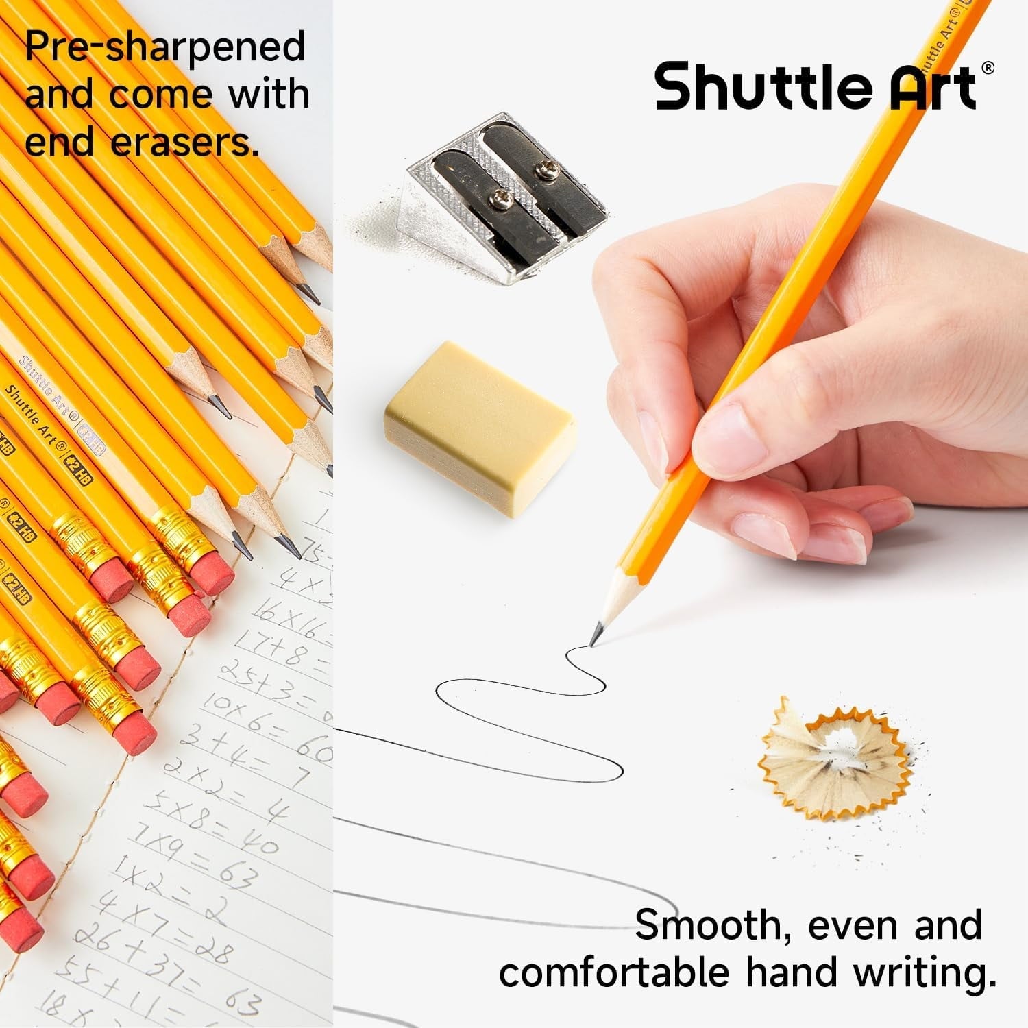 Wood-Cased #2 HB Pencils. Shuttle Art 350 Pack Sharpened Yellow Pencils with Erasers. Bulk Pack Graphite Pencils for Writing. Drawing and Sketching