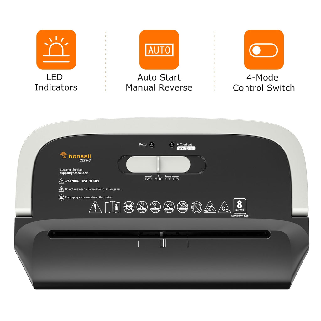 Bonsaii 8-Sheet Cross-Cut Paper Shredder. 3.4-Gallon Bin