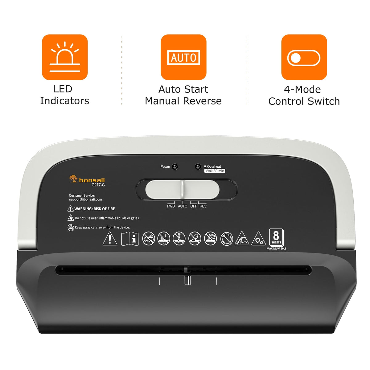 Bonsaii 8-Sheet Cross-Cut Paper Shredder. 3.4-Gallon Bin