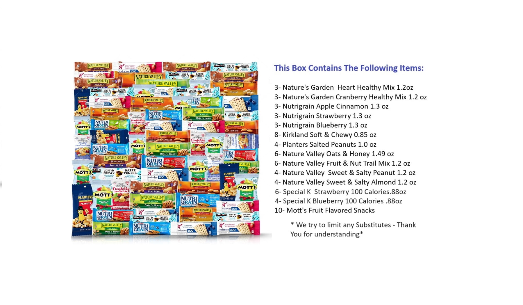 Healthy Snacks. Care Package 70 Count Premium Healthy Mixed Snack Box & Snacks Gift Variety Pack – Great for Home. Lunches. Work. Grab and Go. Office. Meetings. – Breakfast Bars. Bulk Granola Bars