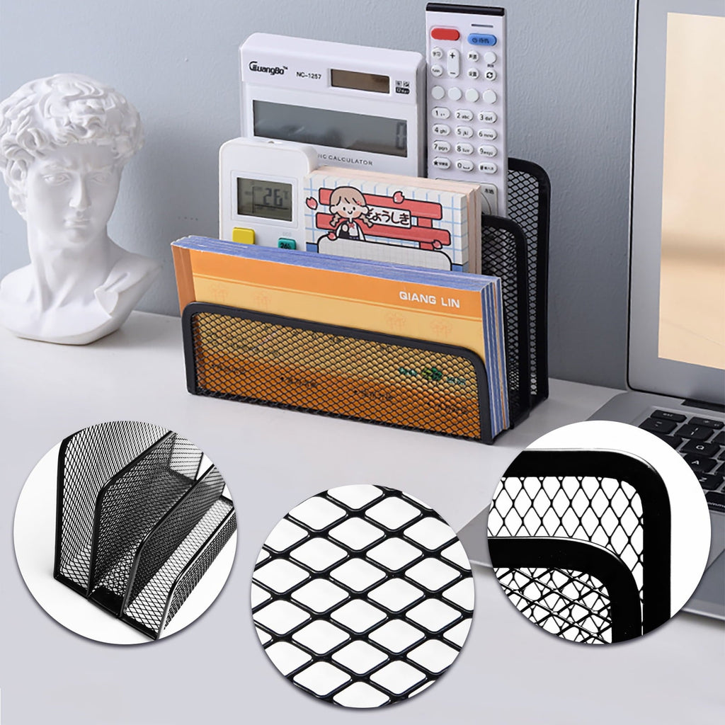 Metal Mesh Letter & File Holder / Mail Sorter. 2-Pack. Black