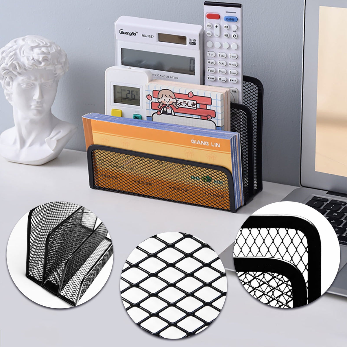 Metal Mesh Letter & File Holder / Mail Sorter. 2-Pack. Black