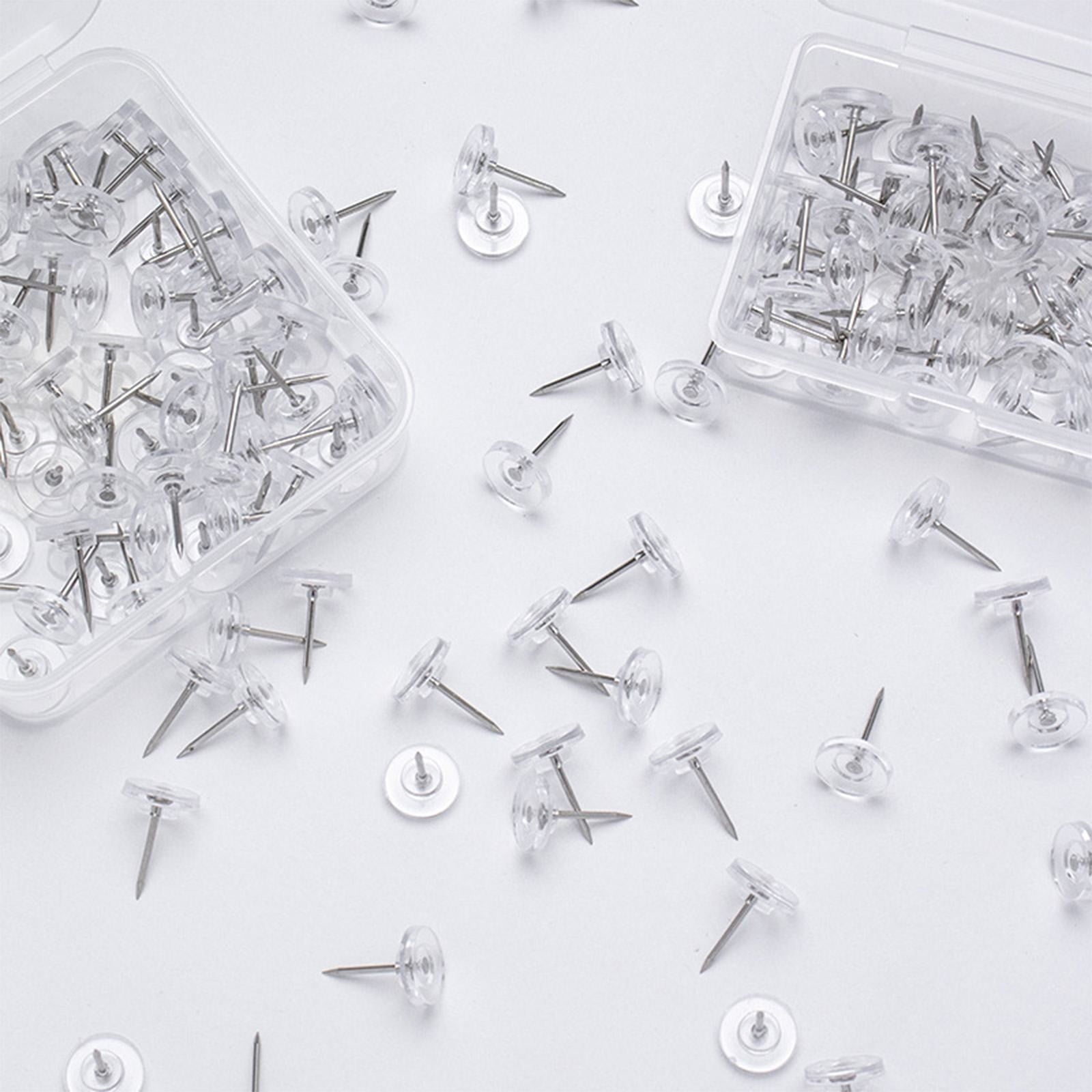 Clear Push Pins. Reusable Plastic Flat-Head Thumb Tacks for Cork Boards. Maps & Posters. 150-Count