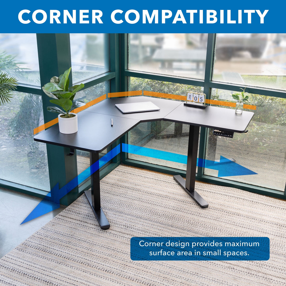 Mount-It! Eclectic Height Adjustable Corner Sit-Stand Desk. Ergonomic. New Design