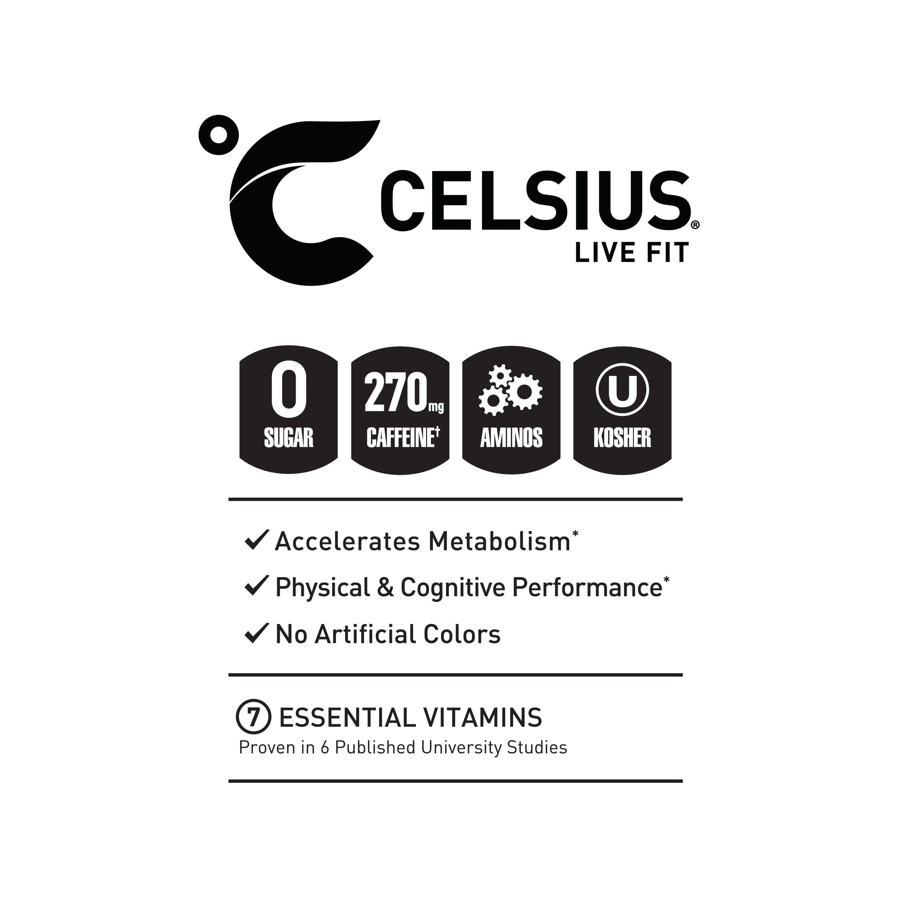 CELSIUS ESSENTIALS. Sparkling Blue Crush. Performance Energy Drink 16 fl oz (Pack of 12)