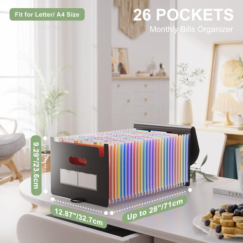 26-Pocket Accordion File Folder Organizer. A4/Letter Size. Expandable with A–Z Color Tabs