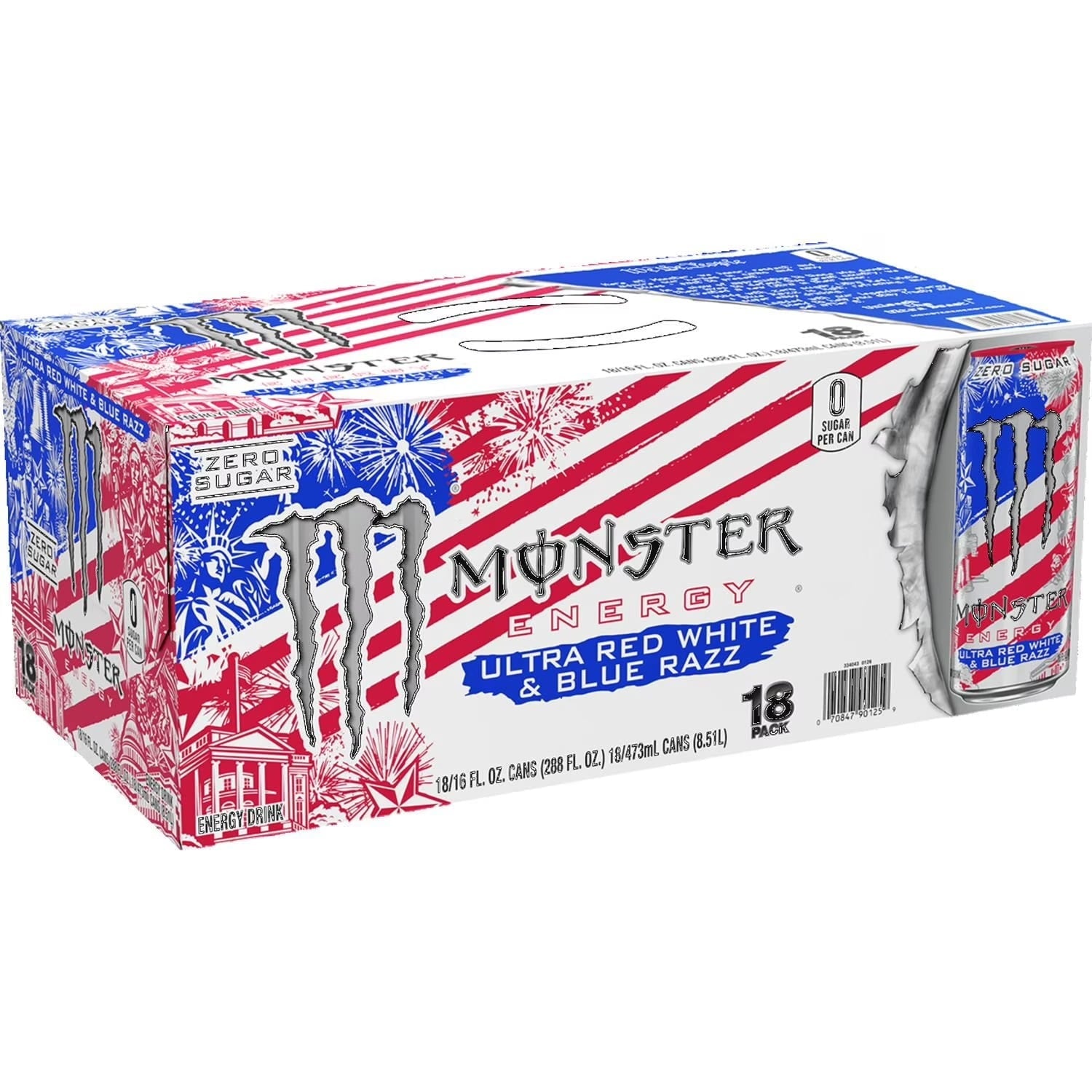 Monster Energy Ultra Sugar Free. Red White & Blue Razz. 16 fl oz. 18 Pack