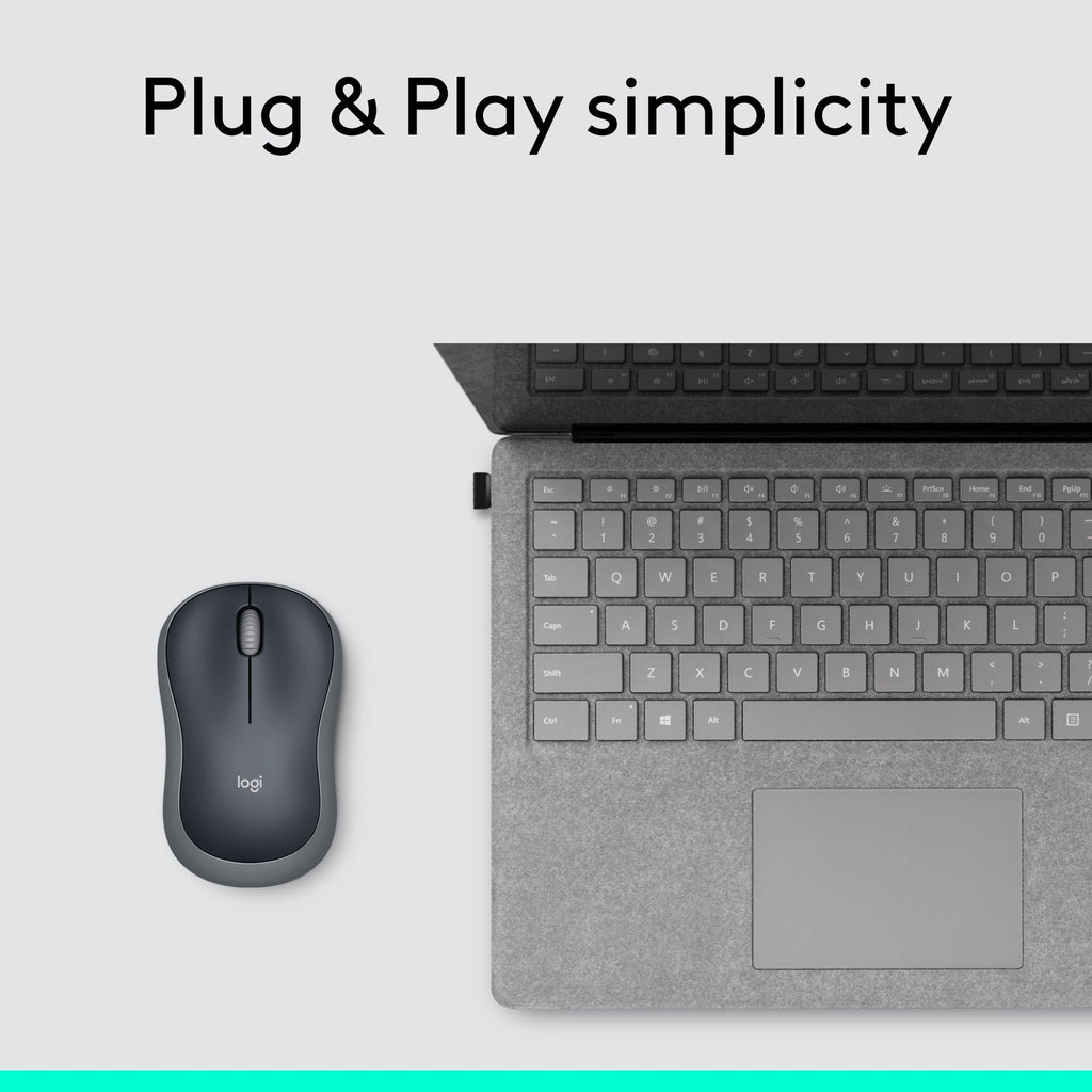 Logitech M185 Wireless Mouse. 2.4GHz USB Receiver. Gray